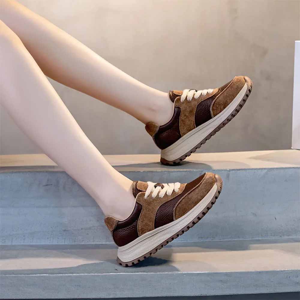 Baskets cuir marron femme
