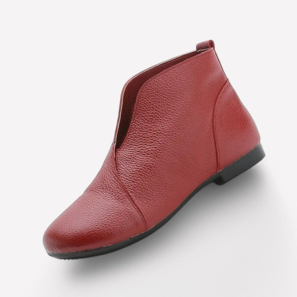 "Bottines à enfiler pour femme en cuir rouge