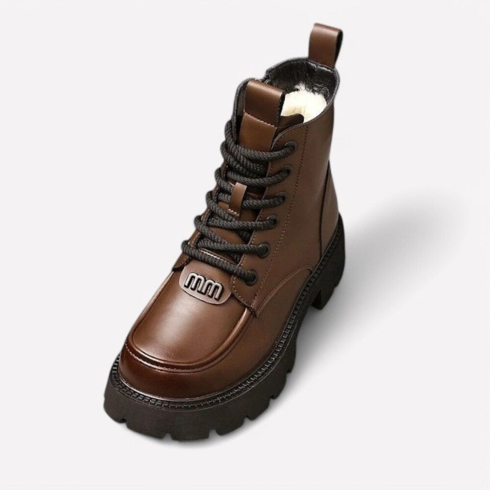 Bottines marron foncé rembourrées avec moumoutte