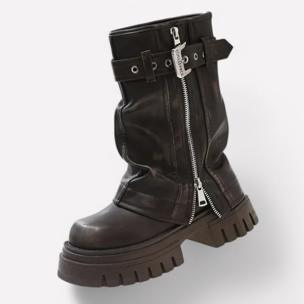 Bottines motardes à zip en cuir pour femme