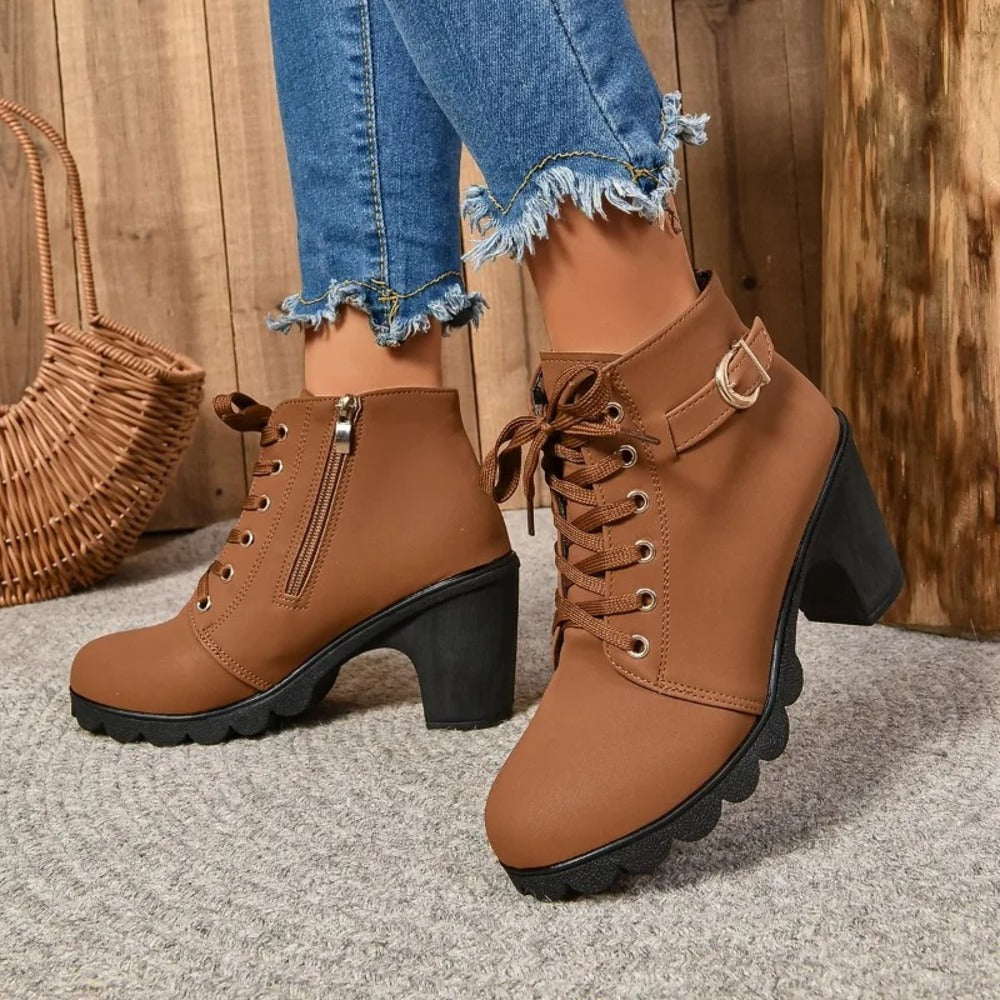 Bottines à lacets en cuir pour femme