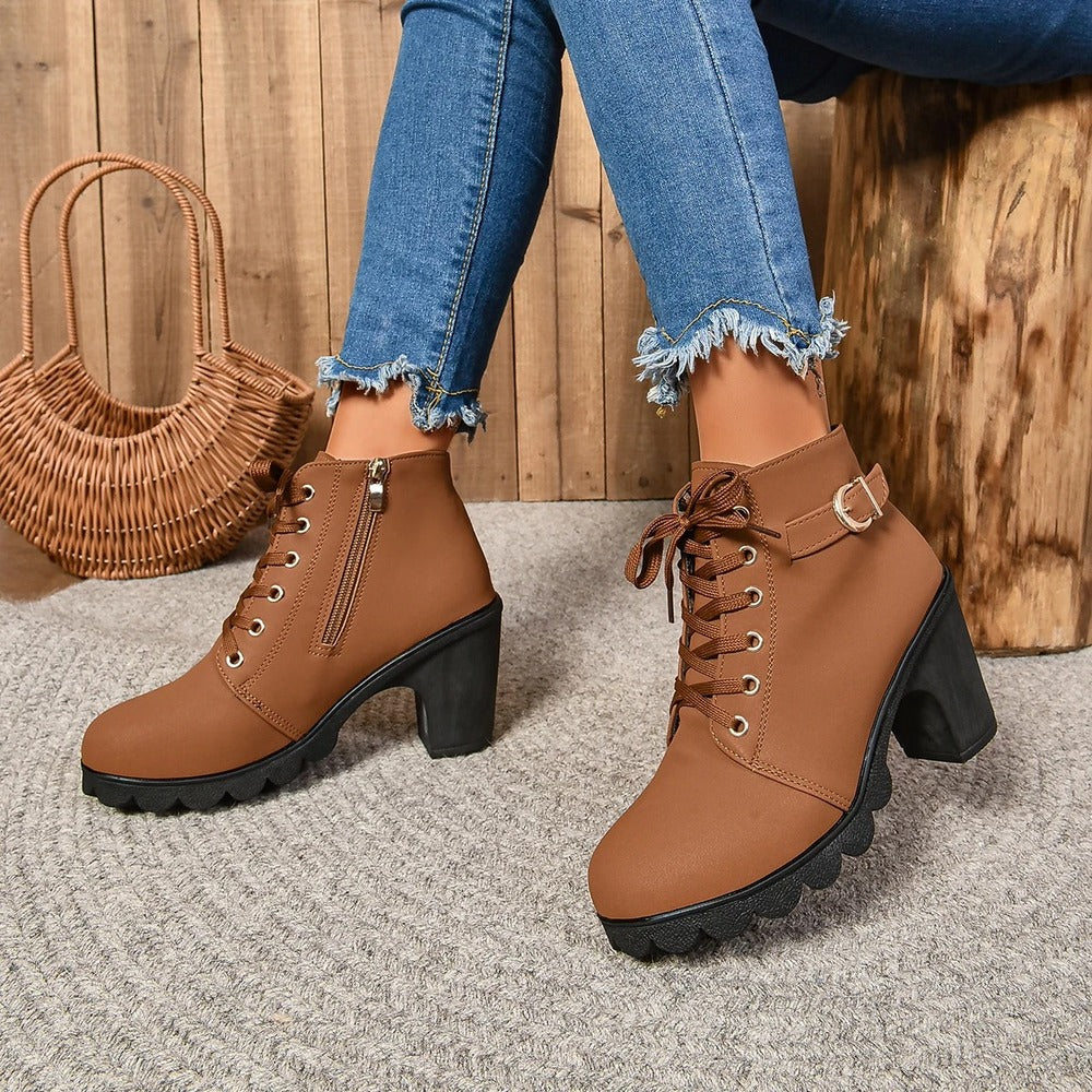 Bottines à lacets en cuir pour femme