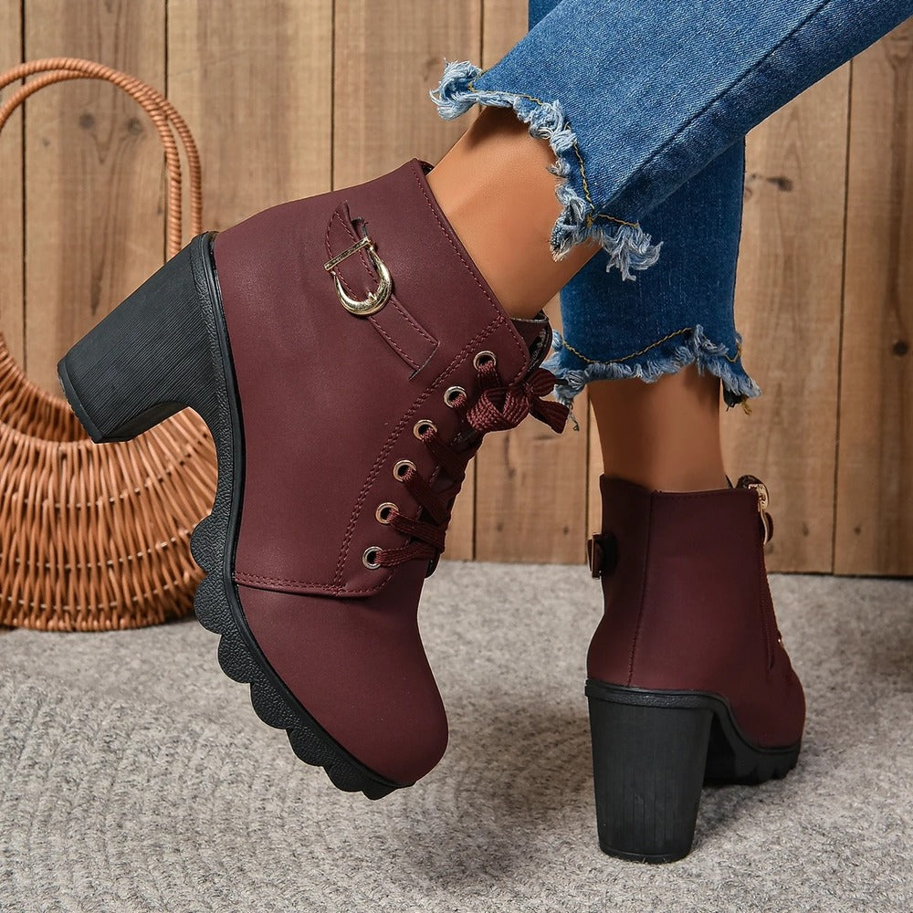 Bottines à lacets en cuir pour femme