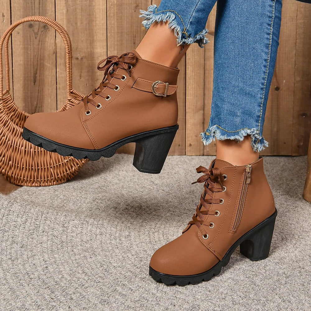 Bottines à lacets en cuir pour femme
