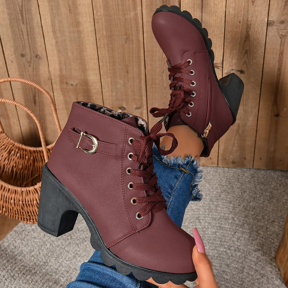 Bottines à lacets en cuir pour femme