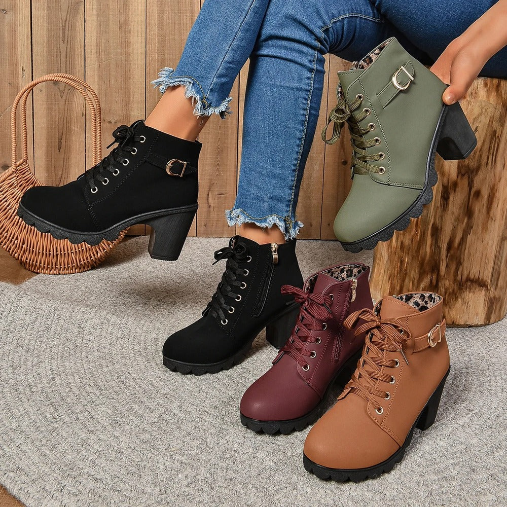 Bottines à lacets en cuir pour femme