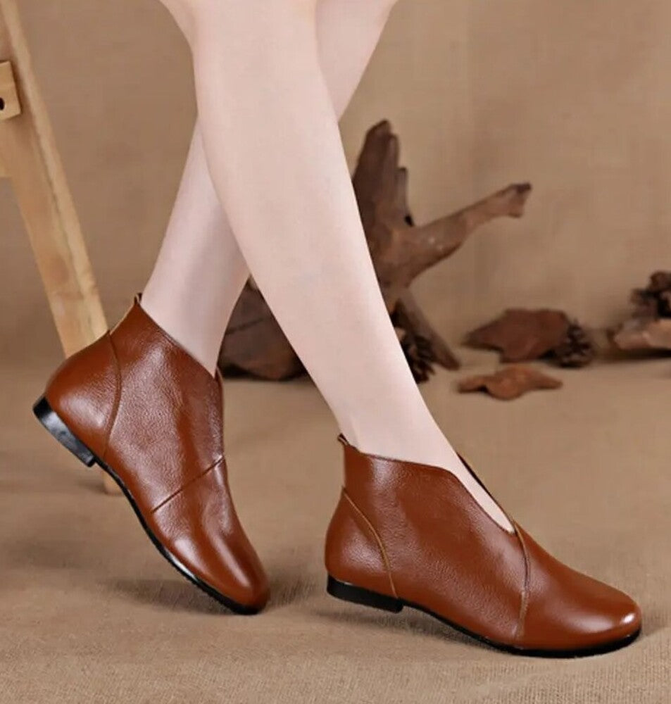 "Bottines à enfiler pour femme en cuir rouge