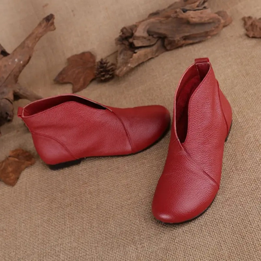 "Bottines à enfiler pour femme en cuir rouge