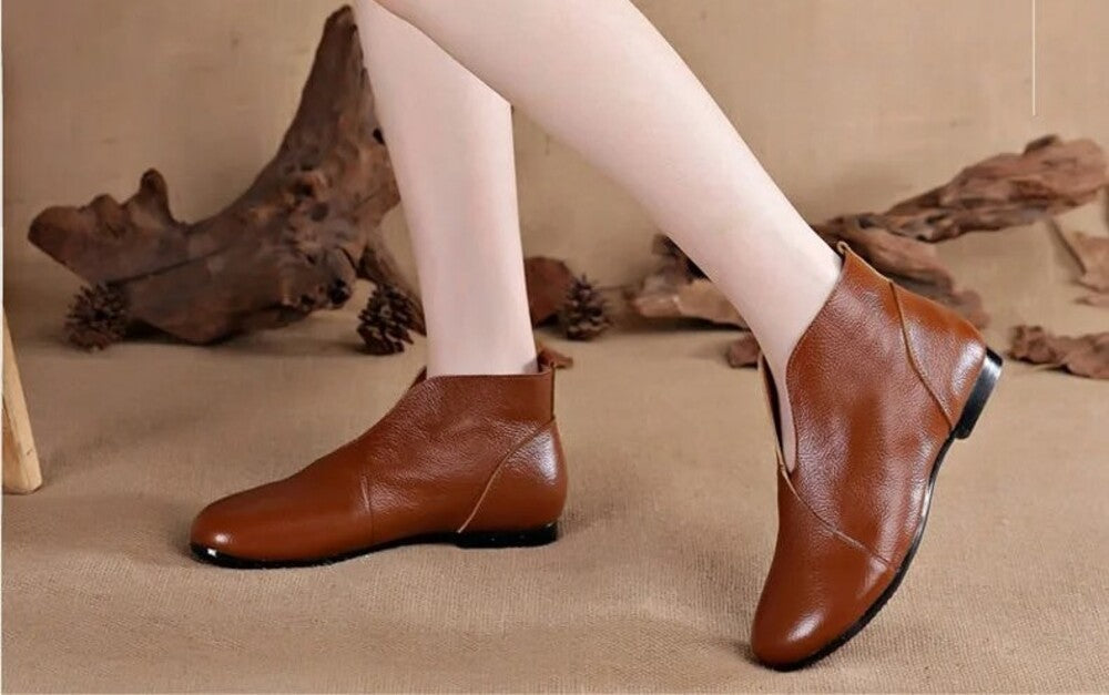 "Bottines à enfiler pour femme en cuir rouge