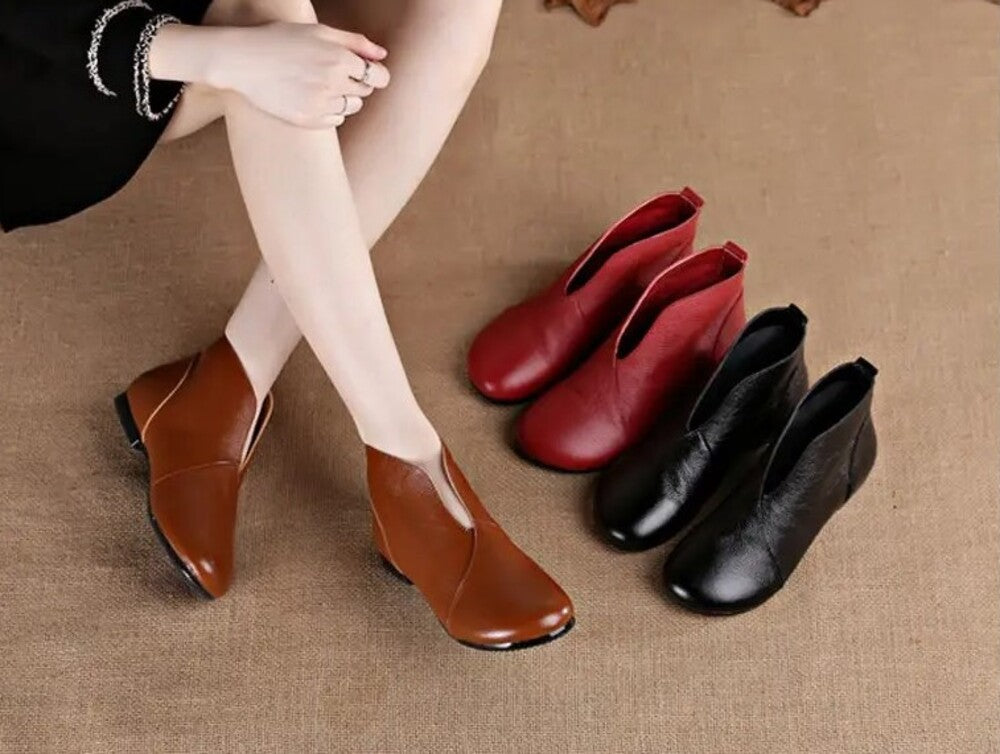 "Bottines à enfiler pour femme en cuir rouge