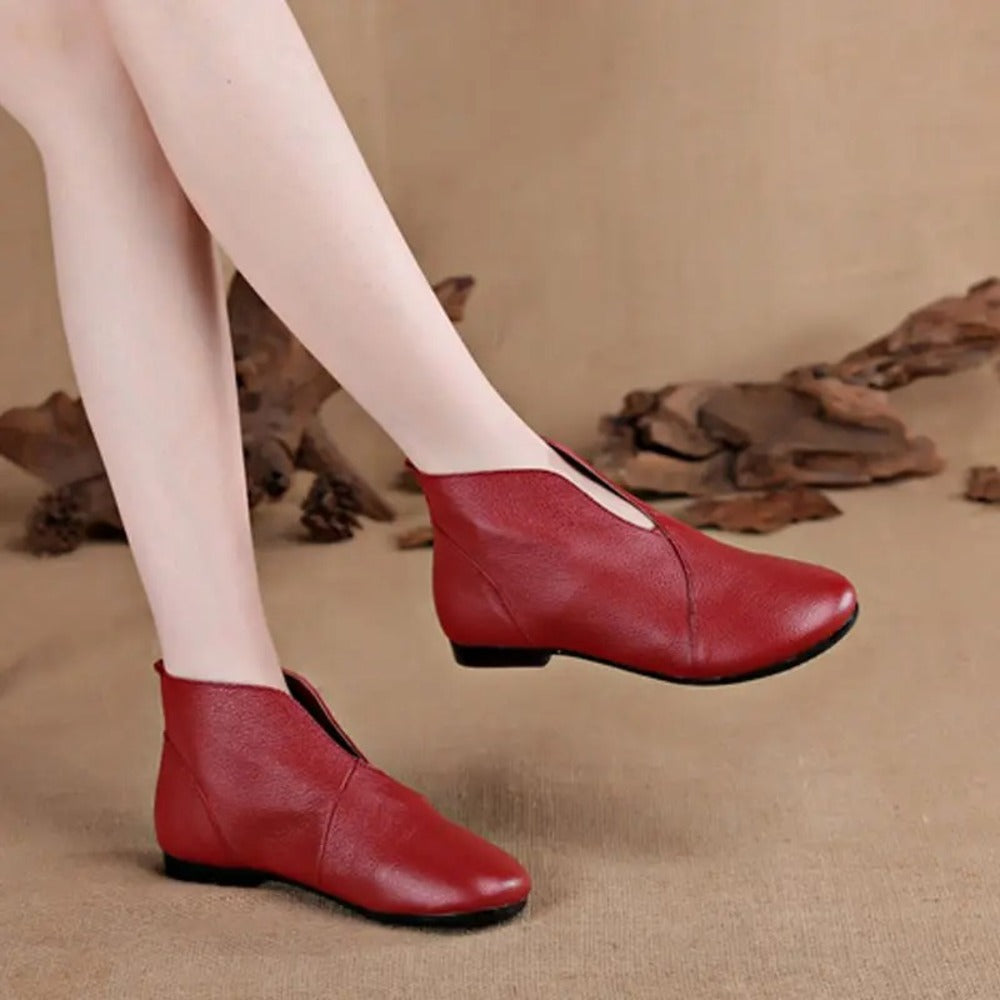 "Bottines à enfiler pour femme en cuir rouge