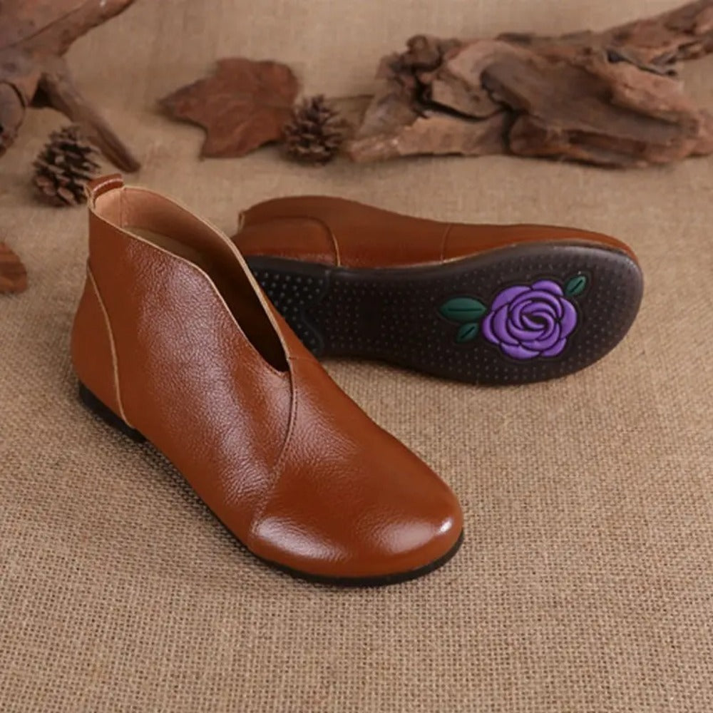 "Bottines à enfiler pour femme en cuir rouge