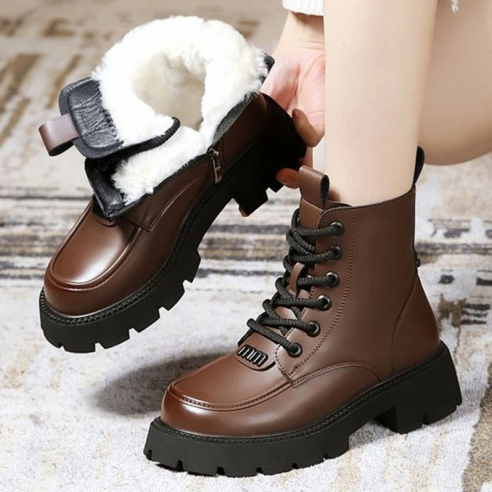 Bottines marron foncé rembourrées avec moumoutte