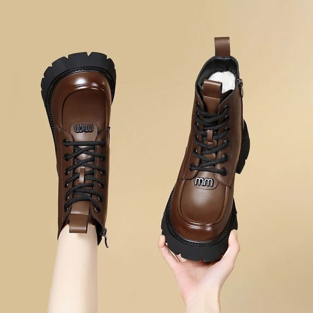 Bottines marron foncé rembourrées avec moumoutte