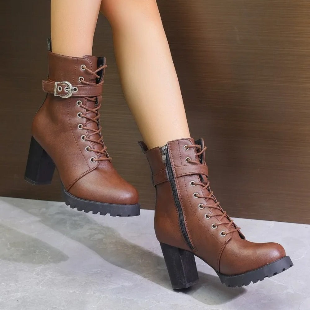 Bottines à lacets en cuir pour femme