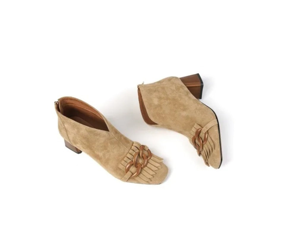 Bottines beiges à talon en daim