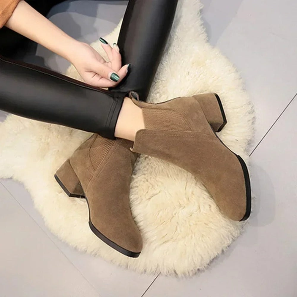 Bottines camel en cuir brossé