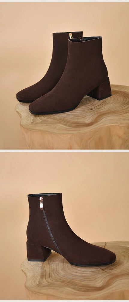 Bottines femme en daim teinte chocolat