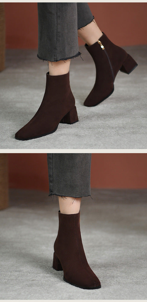 Bottines femme en daim teinte chocolat