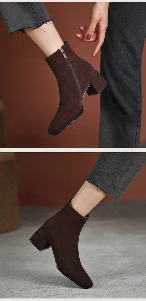 Bottines femme en daim teinte chocolat