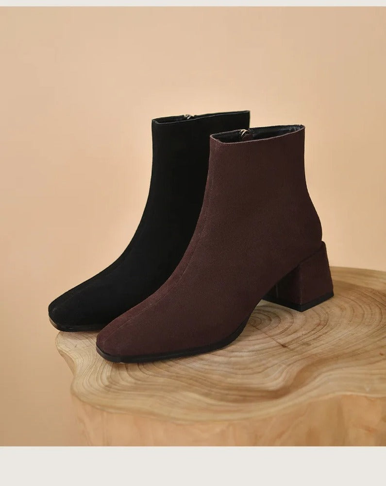 Bottines femme en daim teinte chocolat