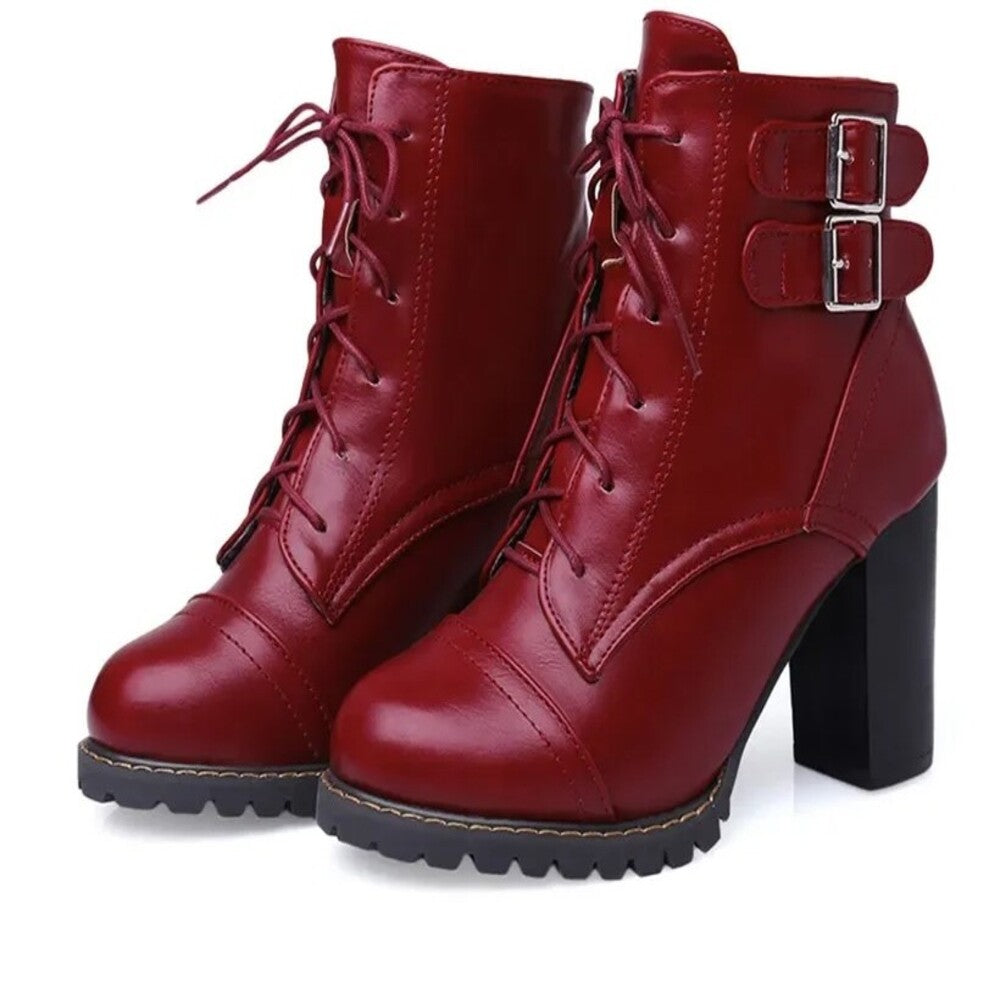 Bottines en cuir bordeaux
