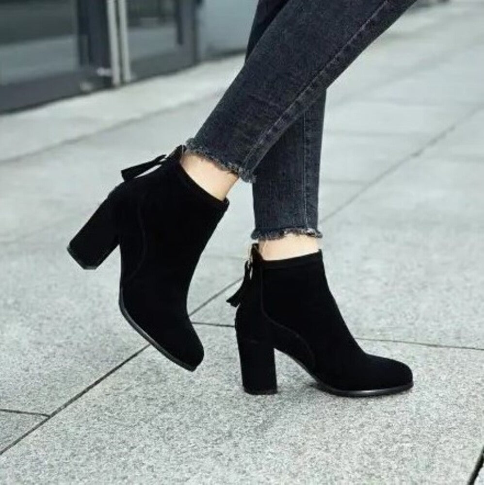 Bottines à talon pour femme en cuir brossé