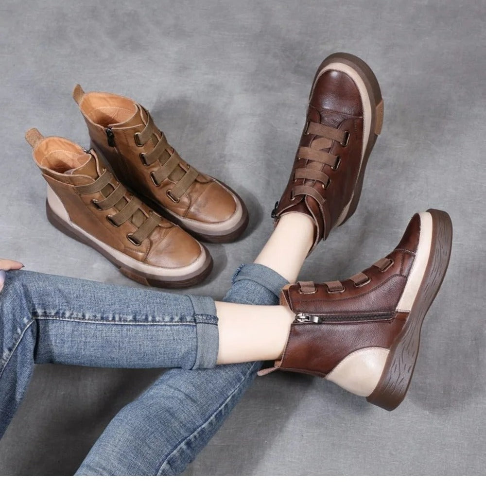 Bottines femme plates marron