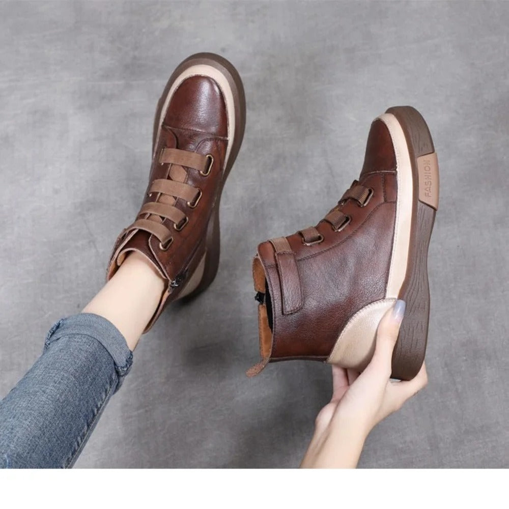 Bottines femme plates marron