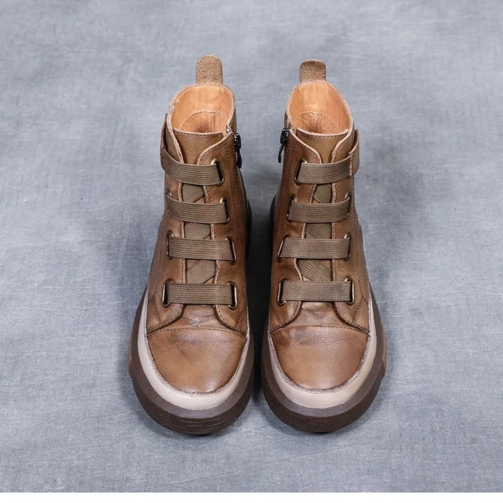 Bottines femme plates marron