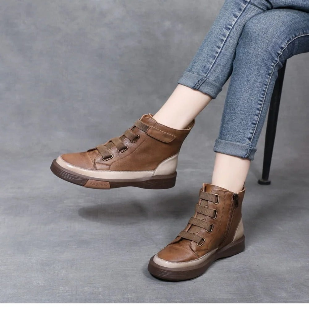 Bottines femme plates marron