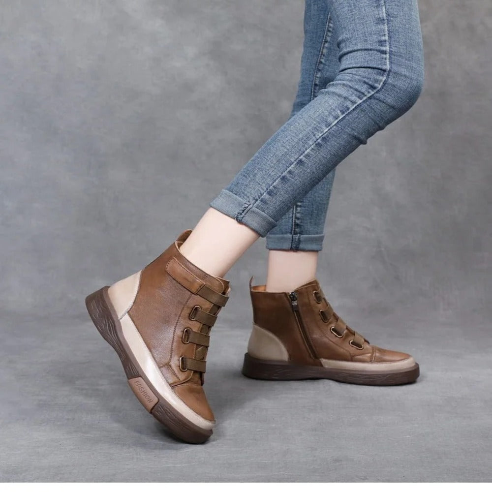 Bottines femme plates marron