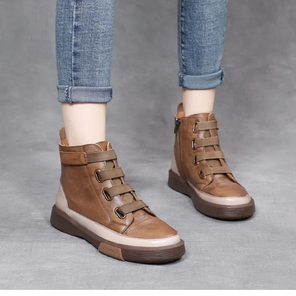 Bottines femme plates marron