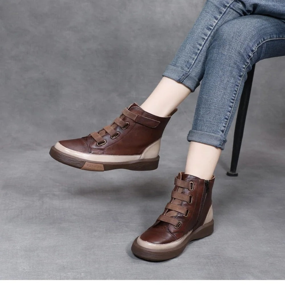 Bottines femme plates marron