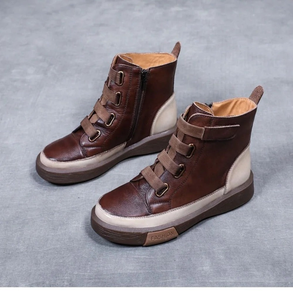Bottines femme plates marron