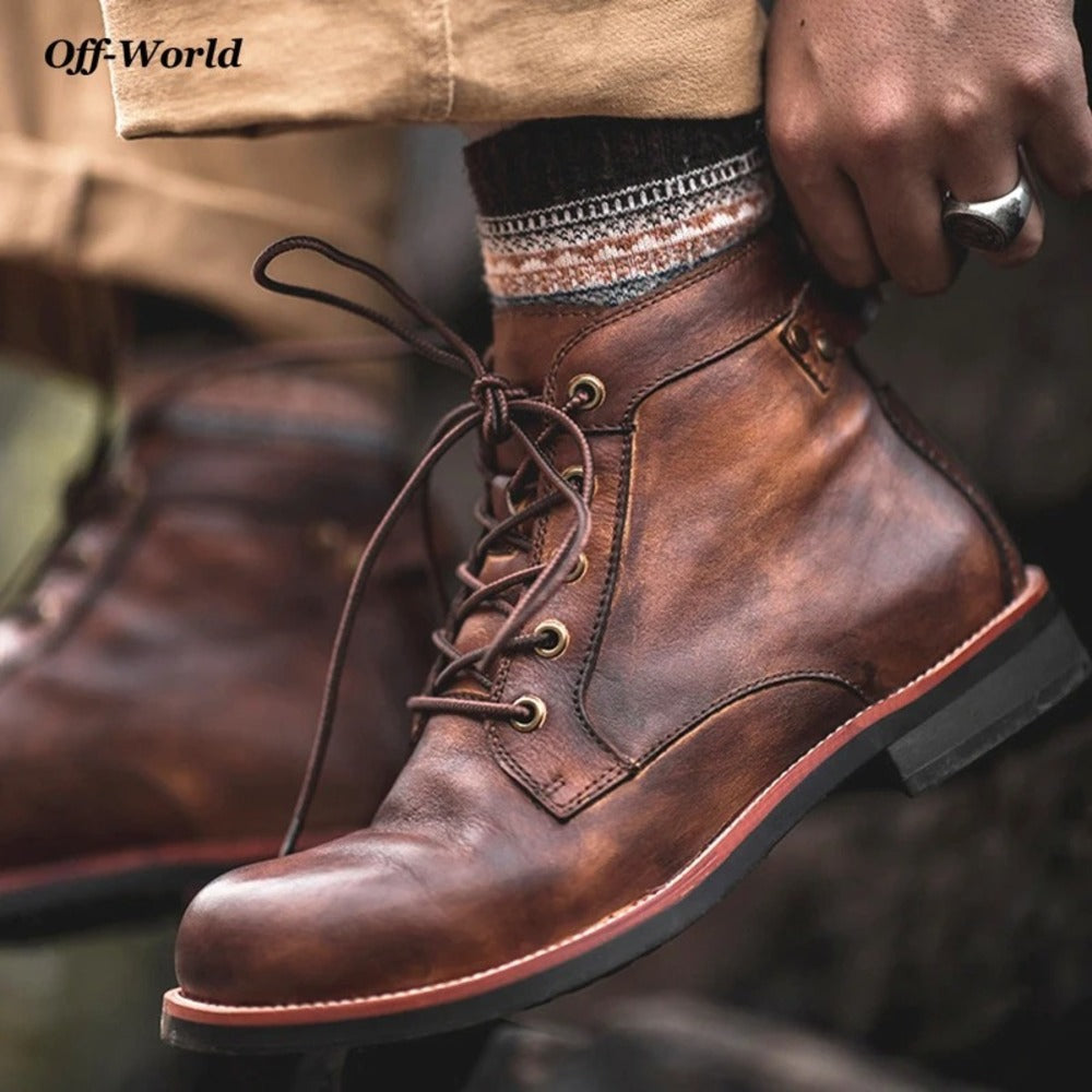 Bottines américaines à lacets pour homme en cuir