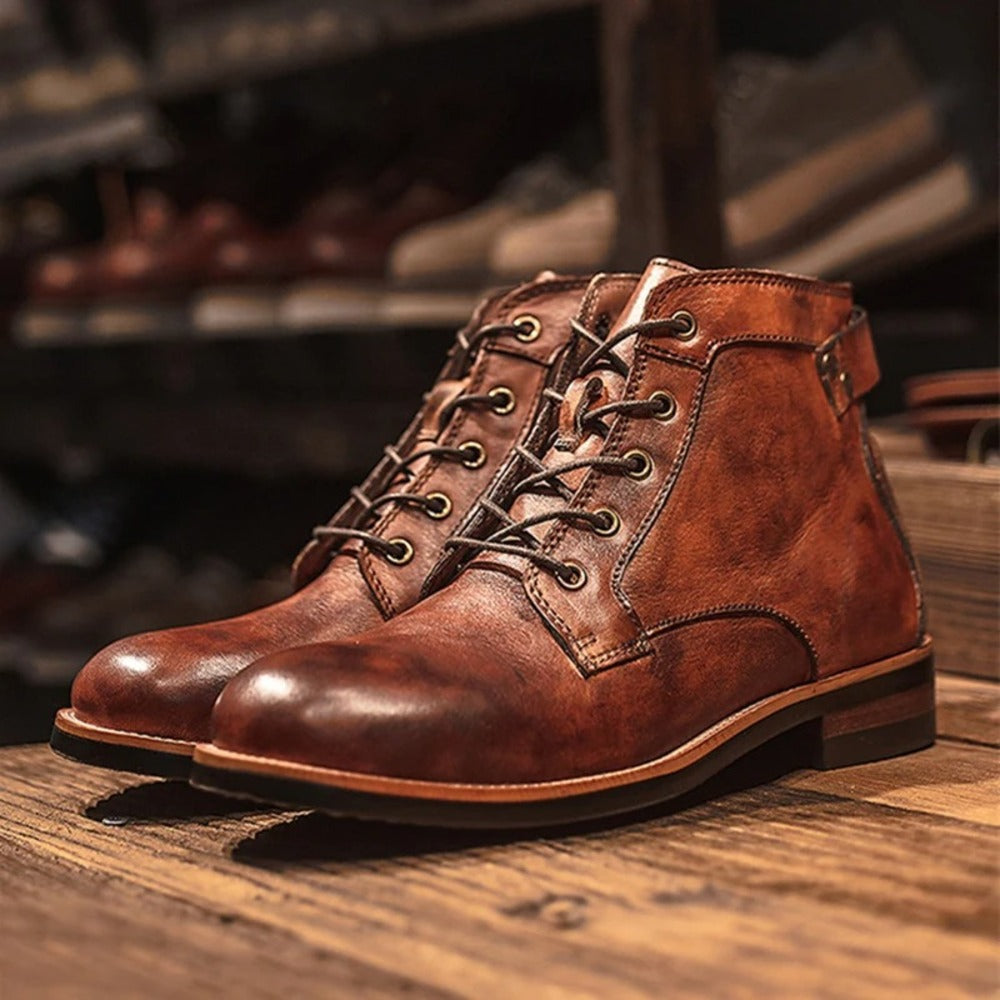 Bottines américaines à lacets pour homme en cuir