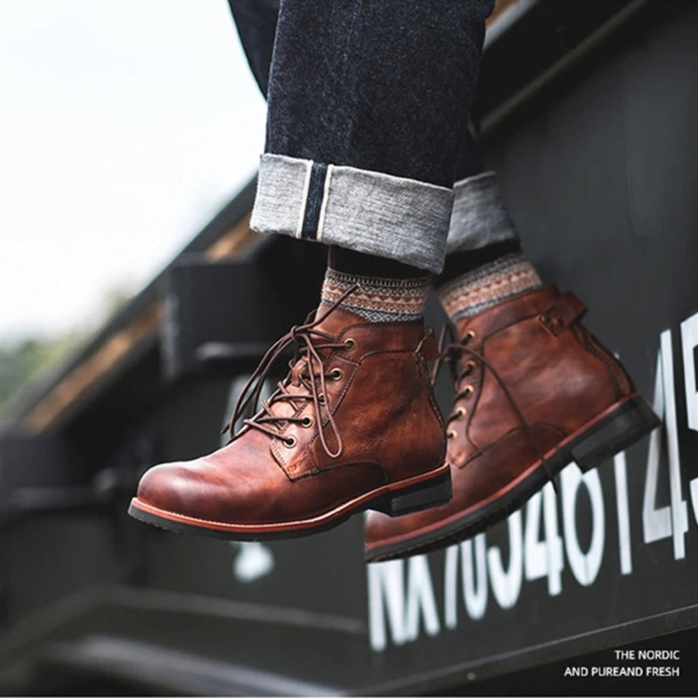 Bottines américaines à lacets pour homme en cuir