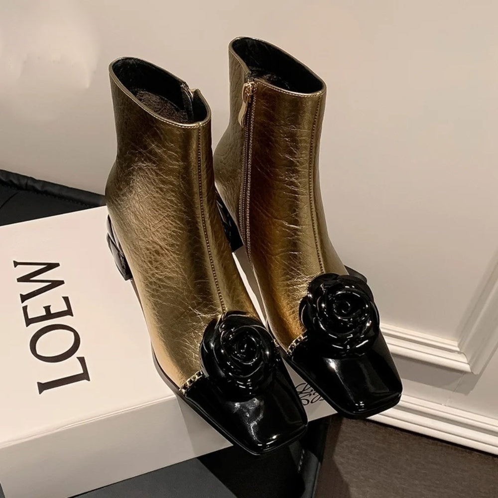 Bottines noir et or