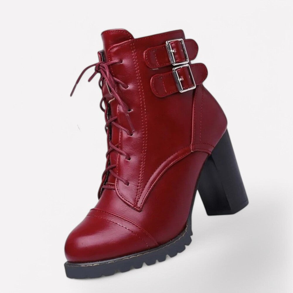 Bottines en cuir bordeaux